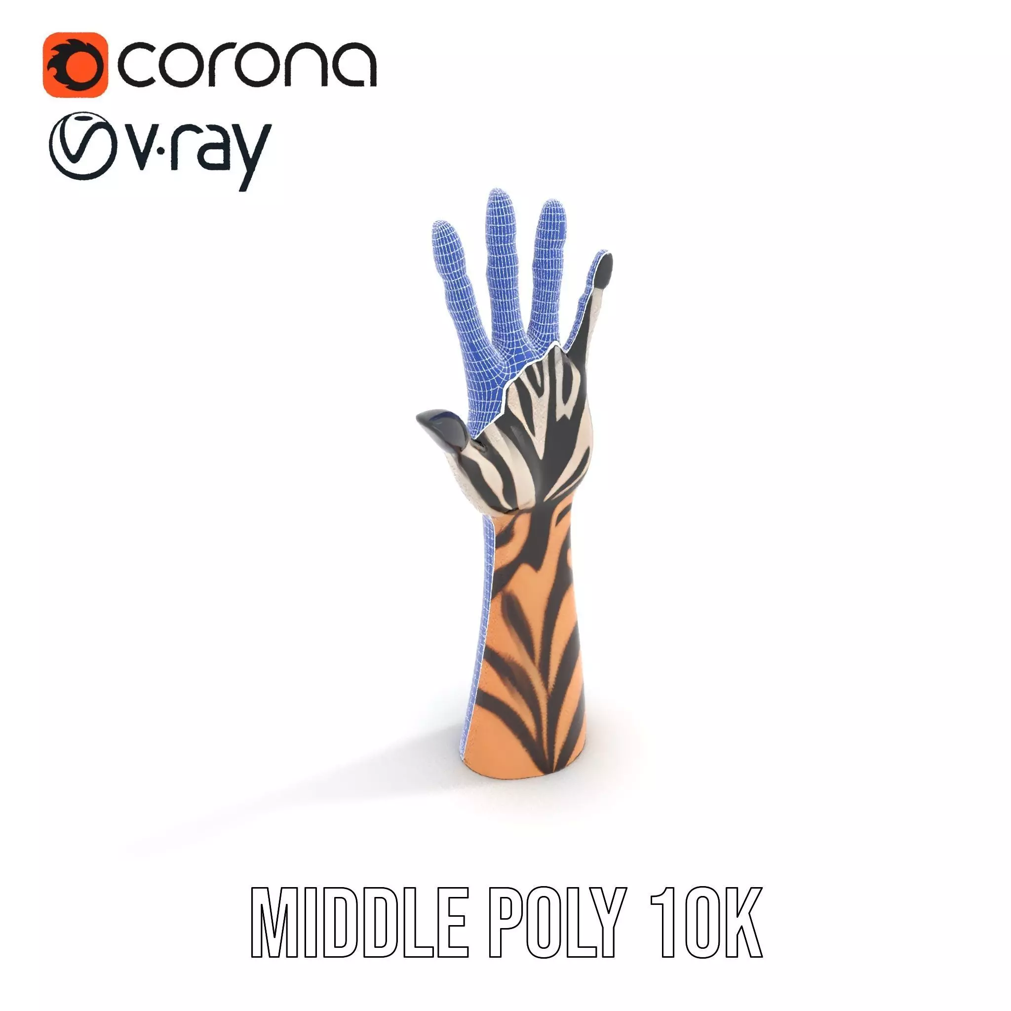 Tattooed Hand Model Pack with Zebra Pattern Design Low-poly 3D model_13
