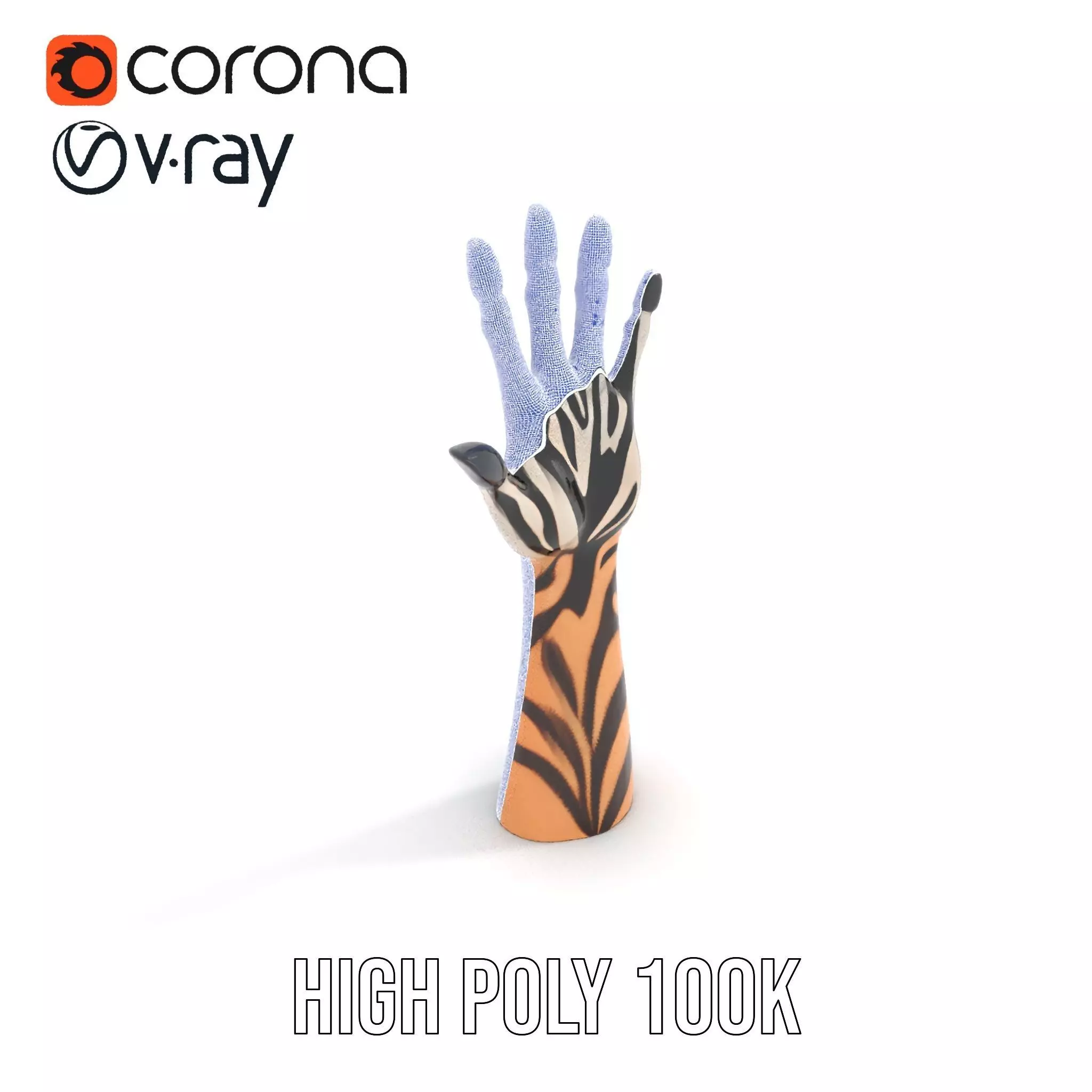 Tattooed Hand Model Pack with Zebra Pattern Design Low-poly 3D model_29