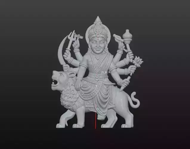 Durga Mata on Lion 3D Model