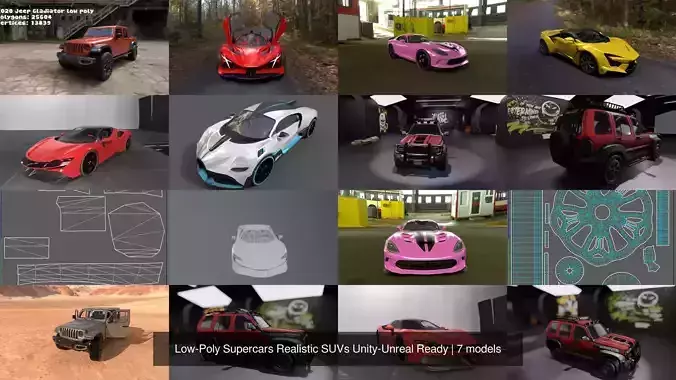 Low-Poly Supercars Realistic SUVs Unity-Unreal Ready