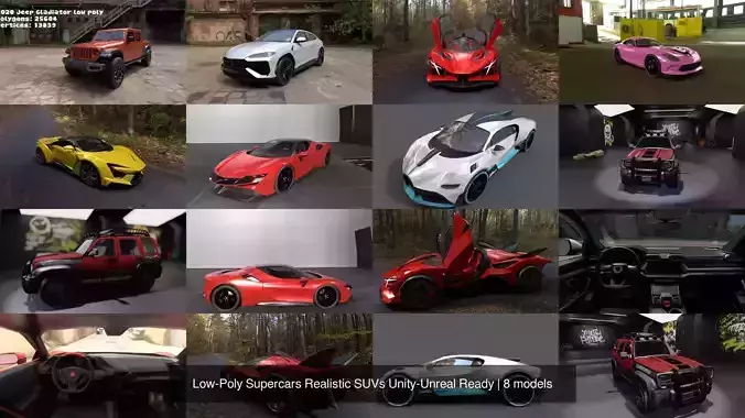 Low-Poly Supercars Realistic SUVs Unity-Unreal Ready 3D Model Collection