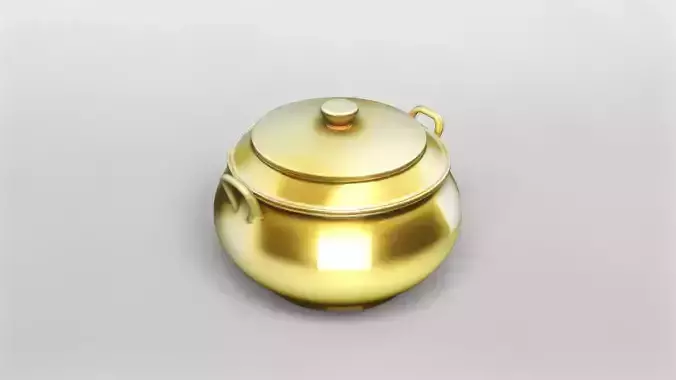 Elegant Golden Soup Pot 3D Model