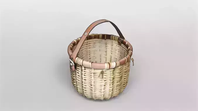 Handwoven Wicker Basket with Leather Handle