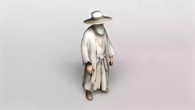 Wise Elder in Traditional Robes 3D Model