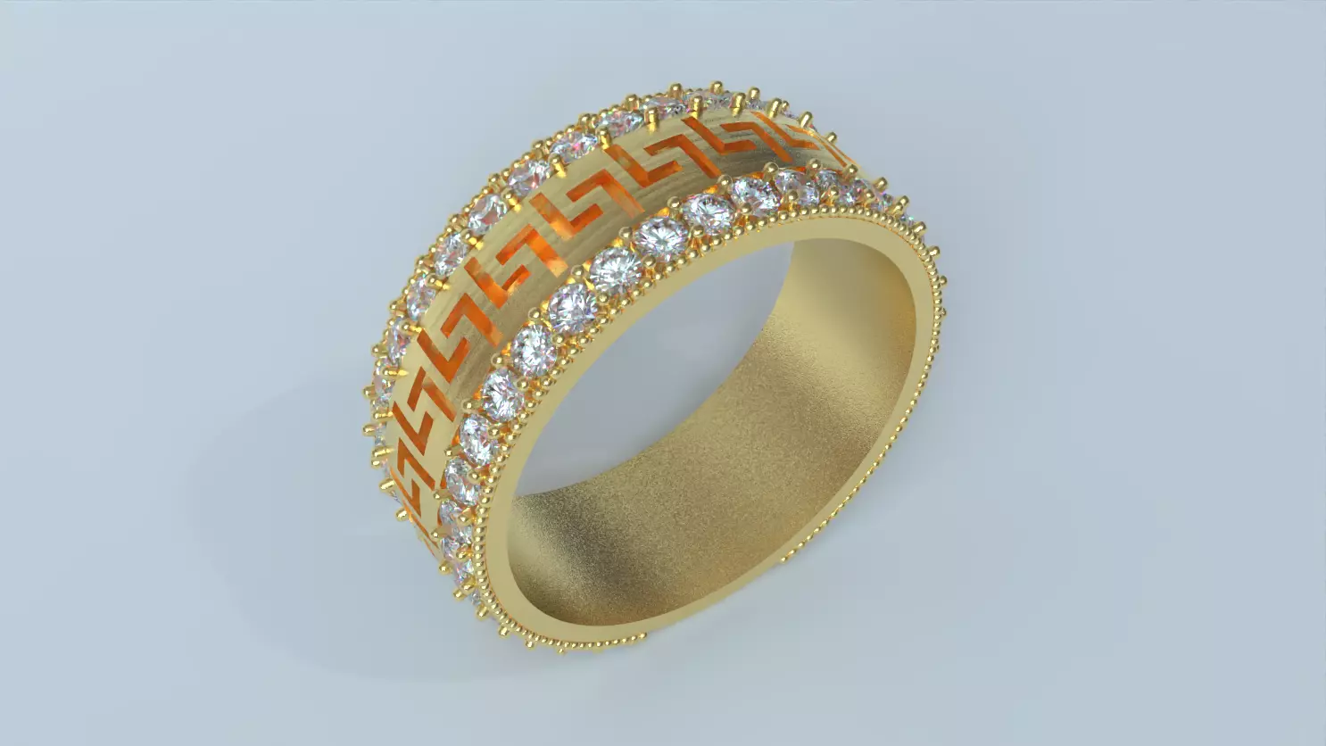 Greek Key Pattern Couple Band with Gemstones 3D print model