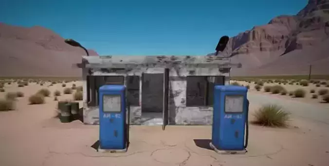 High-Resolution 3D Abandoned Gas Station Model