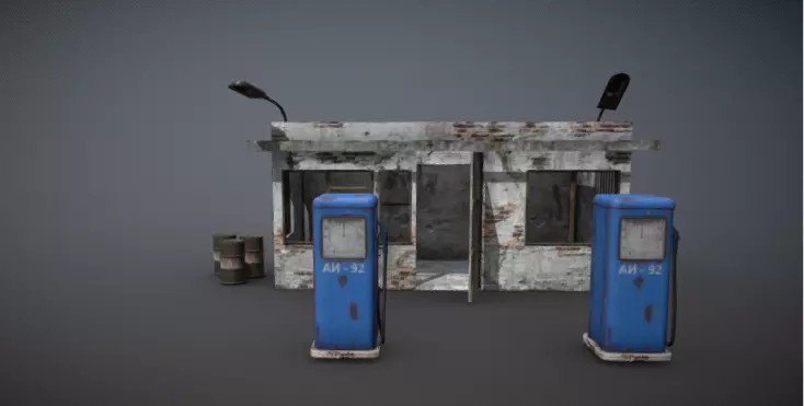 High-Resolution 3D Abandoned Gas Station Model 3D model_1
