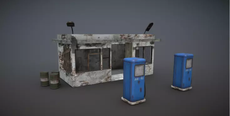 High-Resolution 3D Abandoned Gas Station Model 3D model_2