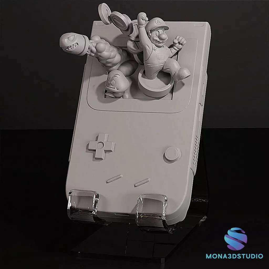Game Boy Desk Stand with Mario Characters -Printable 3D STL 3D print model_1