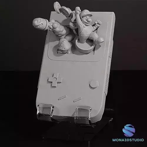 Game Boy Desk Stand with Mario Characters -Printable 3D STL   3D print model