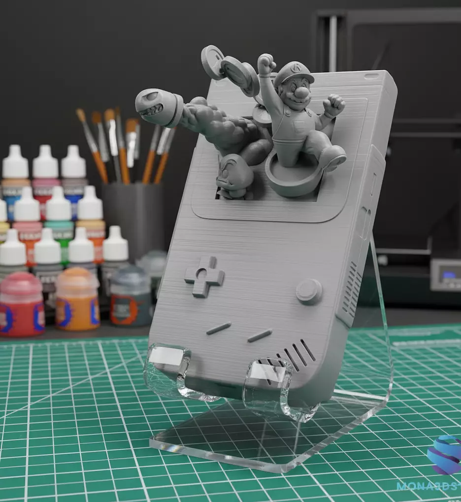Game Boy Desk Stand with Mario Characters -Printable 3D STL 3D print model_0