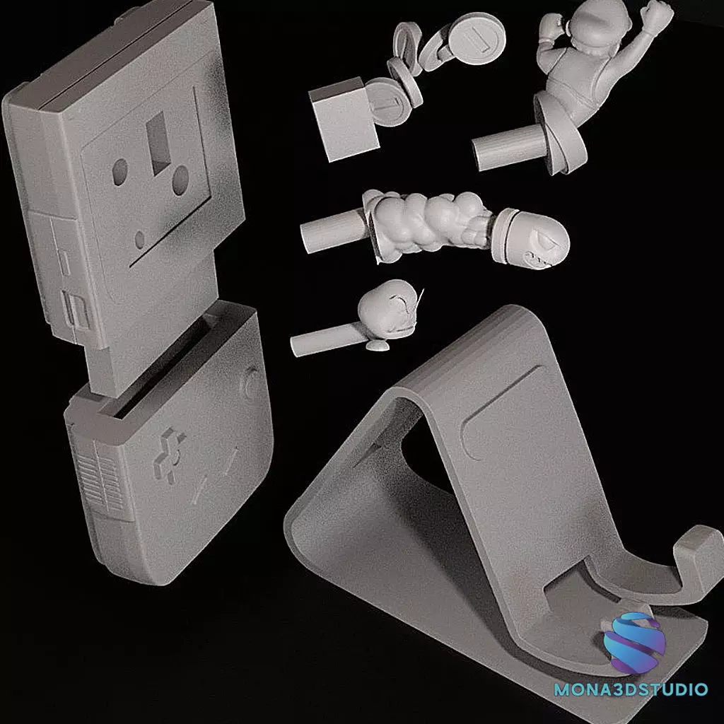 Game Boy Desk Stand with Mario Characters -Printable 3D STL 3D print model_5