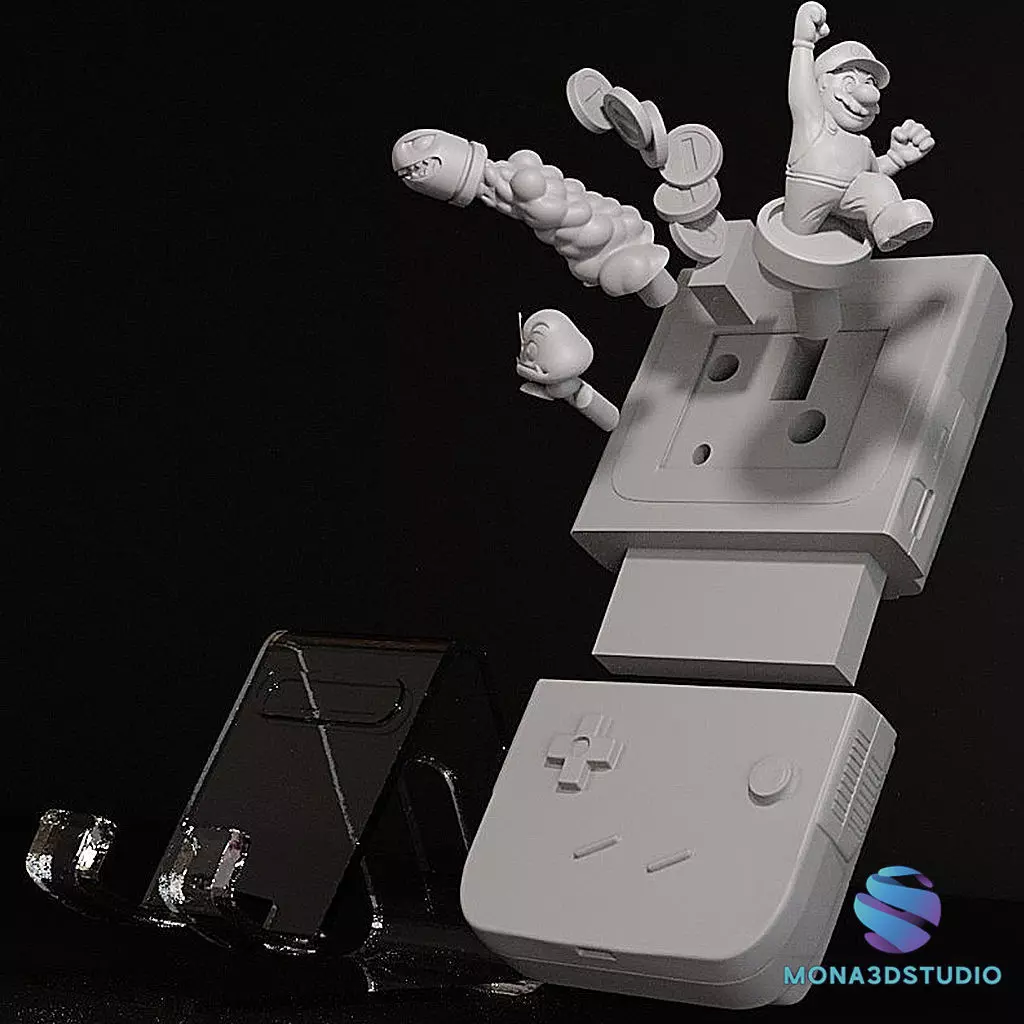 Game Boy Desk Stand with Mario Characters -Printable 3D STL 3D print model_2