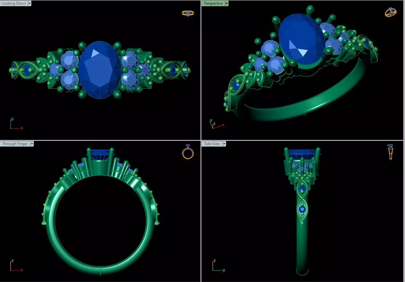 Engagement Ring with Multiple Stones 3D print model_4