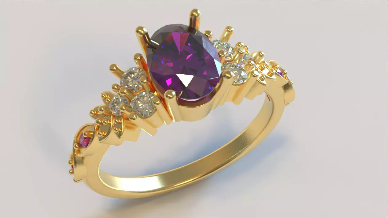 Engagement Ring with Multiple Stones 3D print model_0