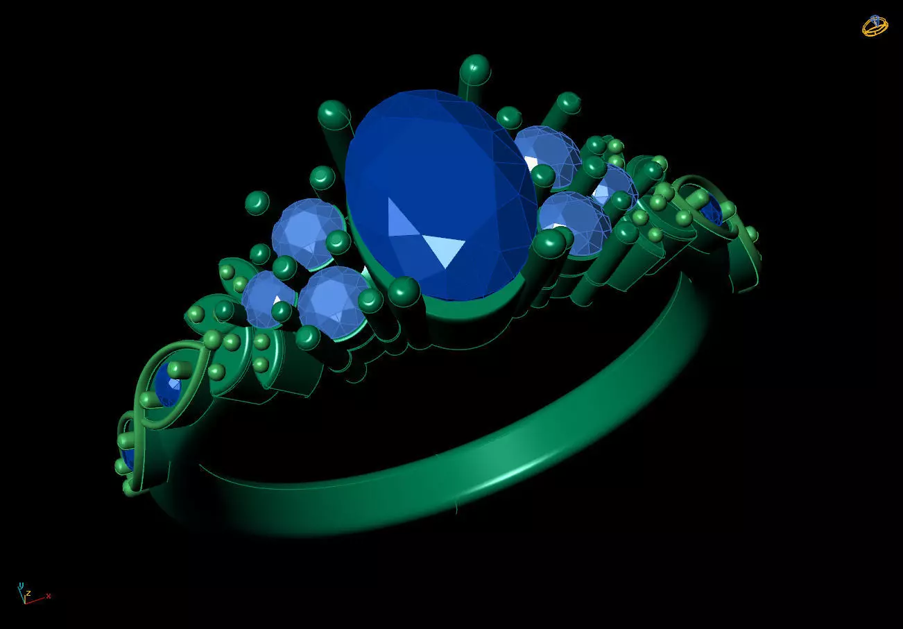 Engagement Ring with Multiple Stones 3D print model_3