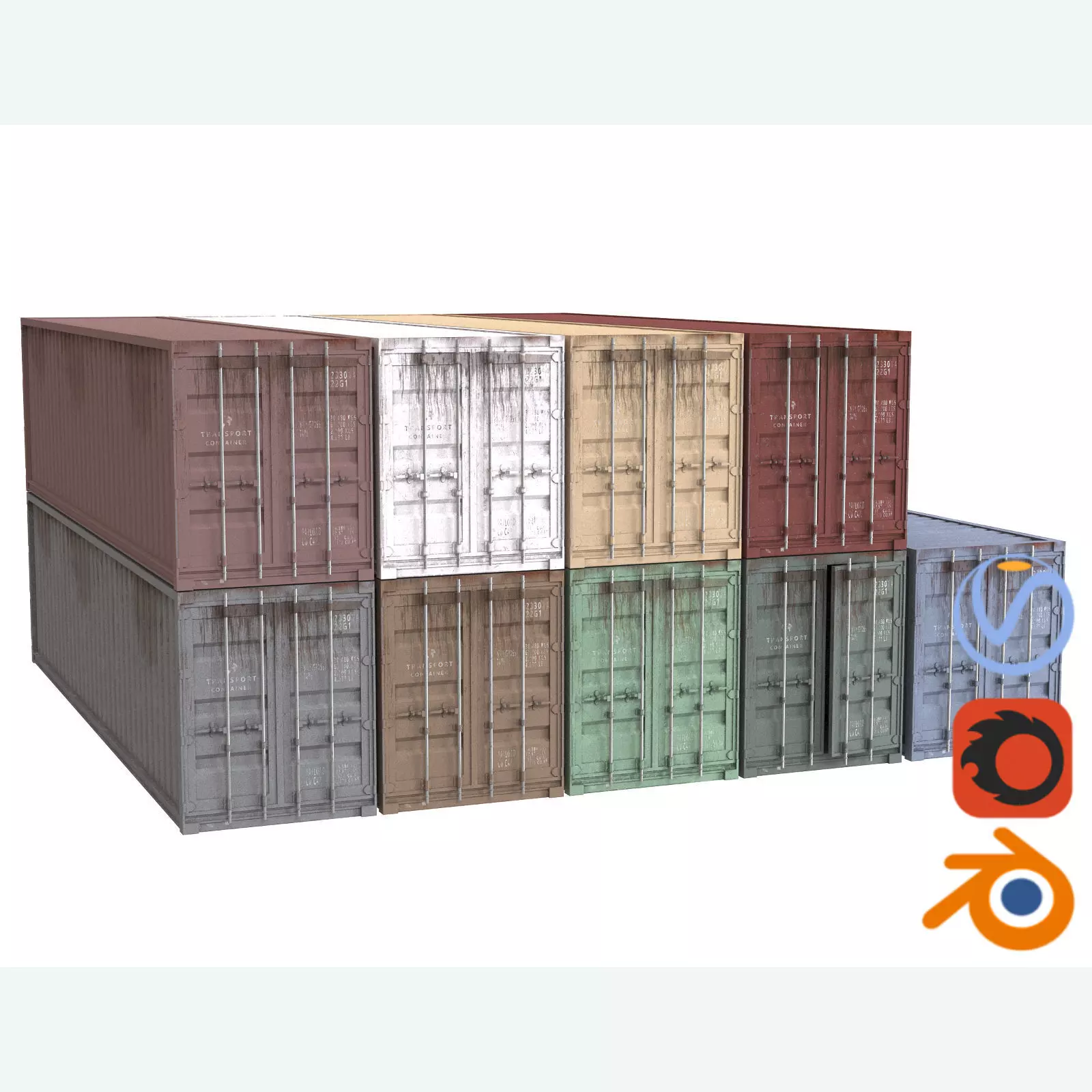 Set of 9 Shipping Containers different colors 3D model