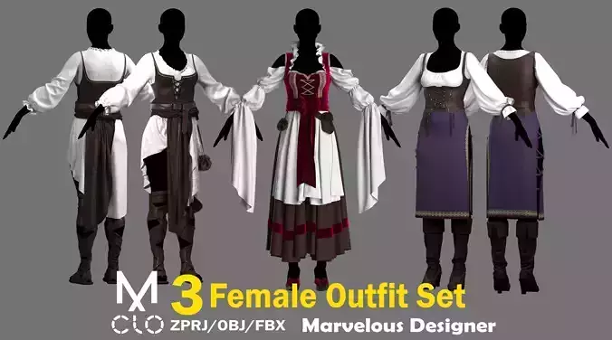 3 Female Outfit Set
