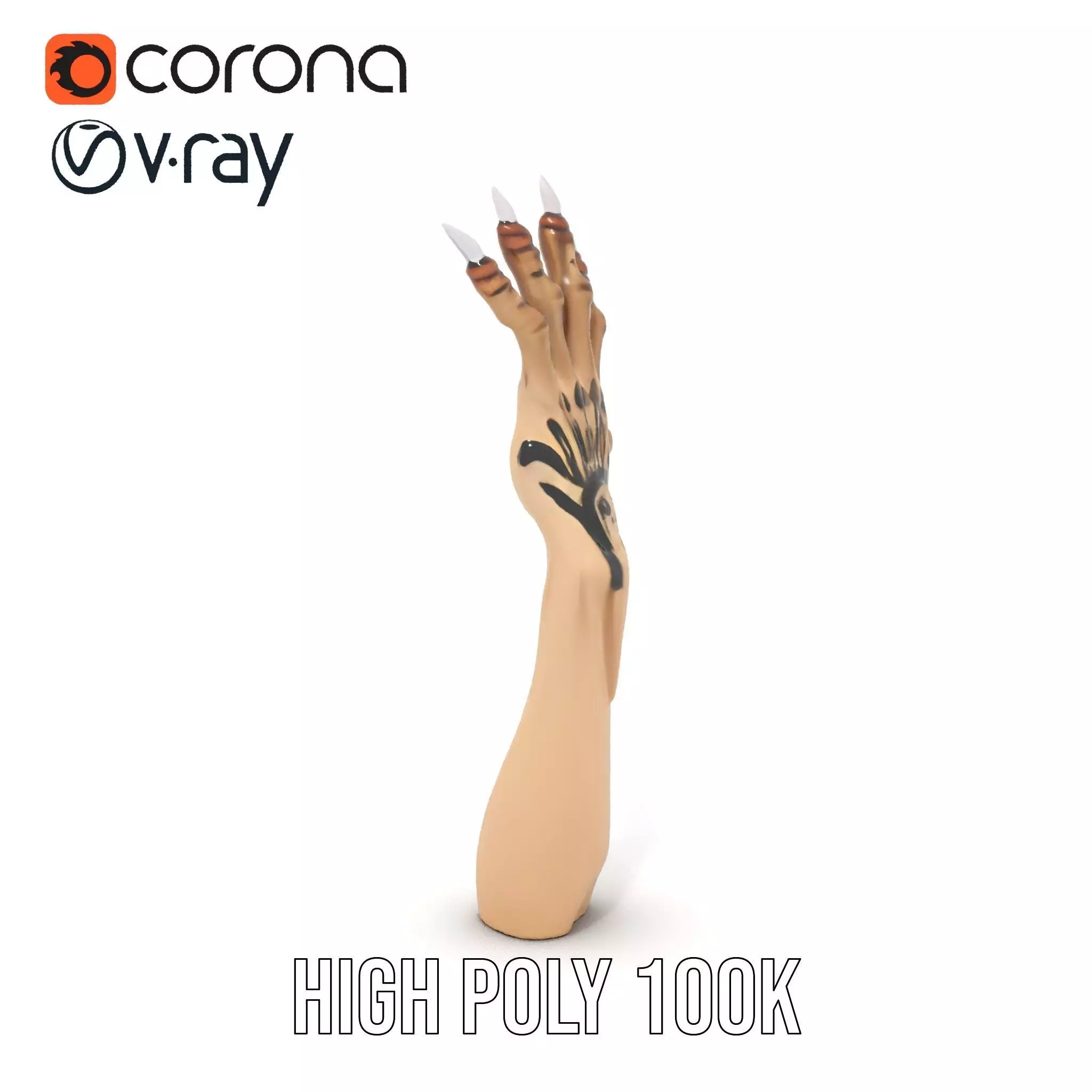 Mystical Hand with Tattoo and Claws Model Pack Low-poly 3D model_30