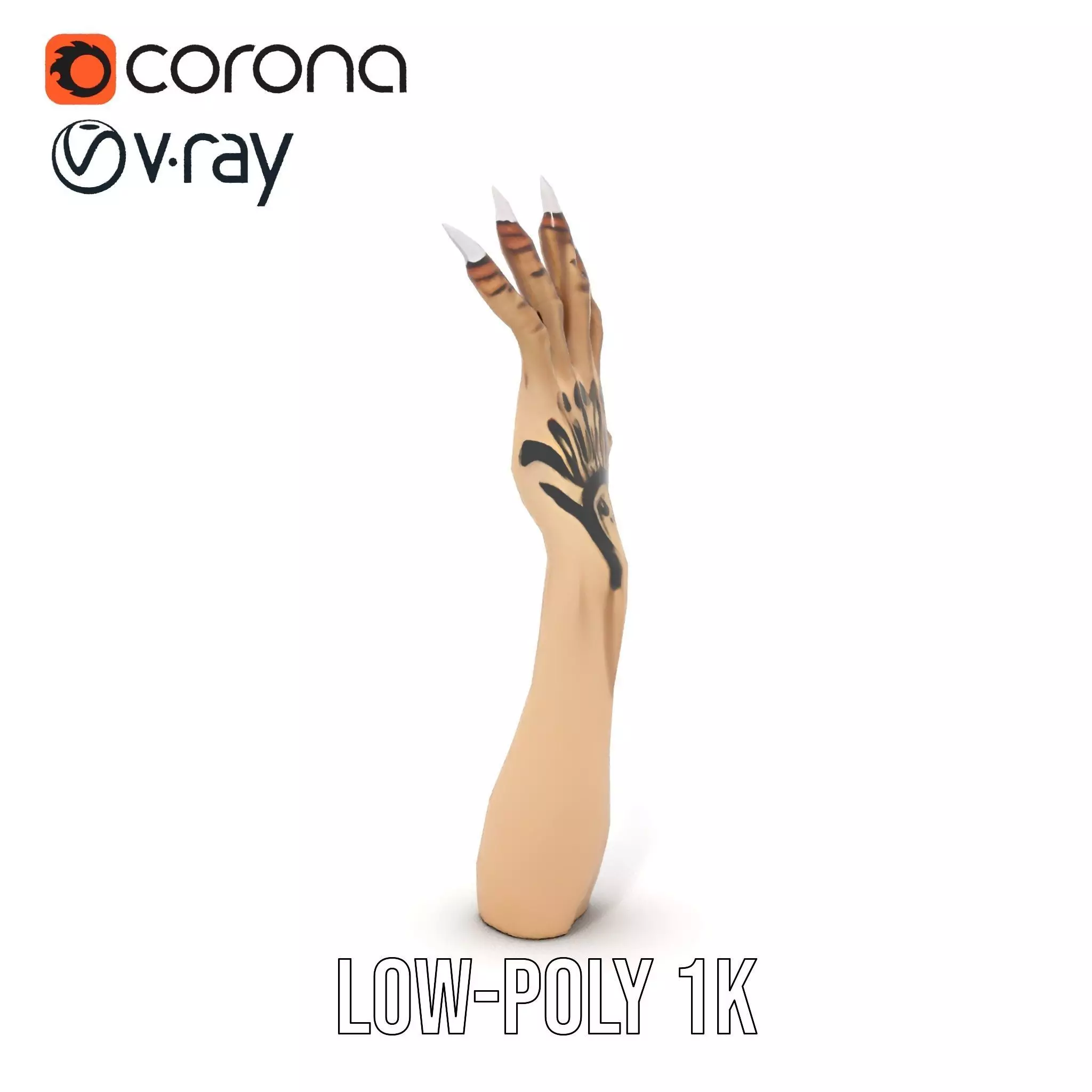 Mystical Hand with Tattoo and Claws Model Pack Low-poly 3D model_12