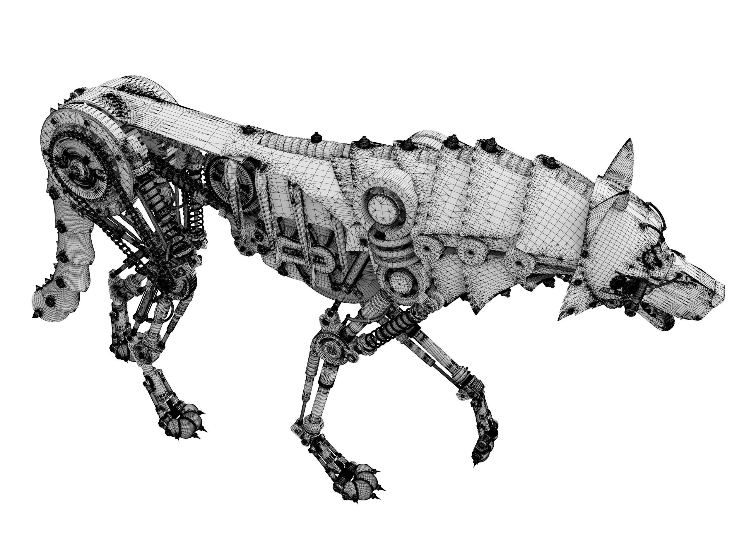 mechanical dog Low-poly 3D model_12