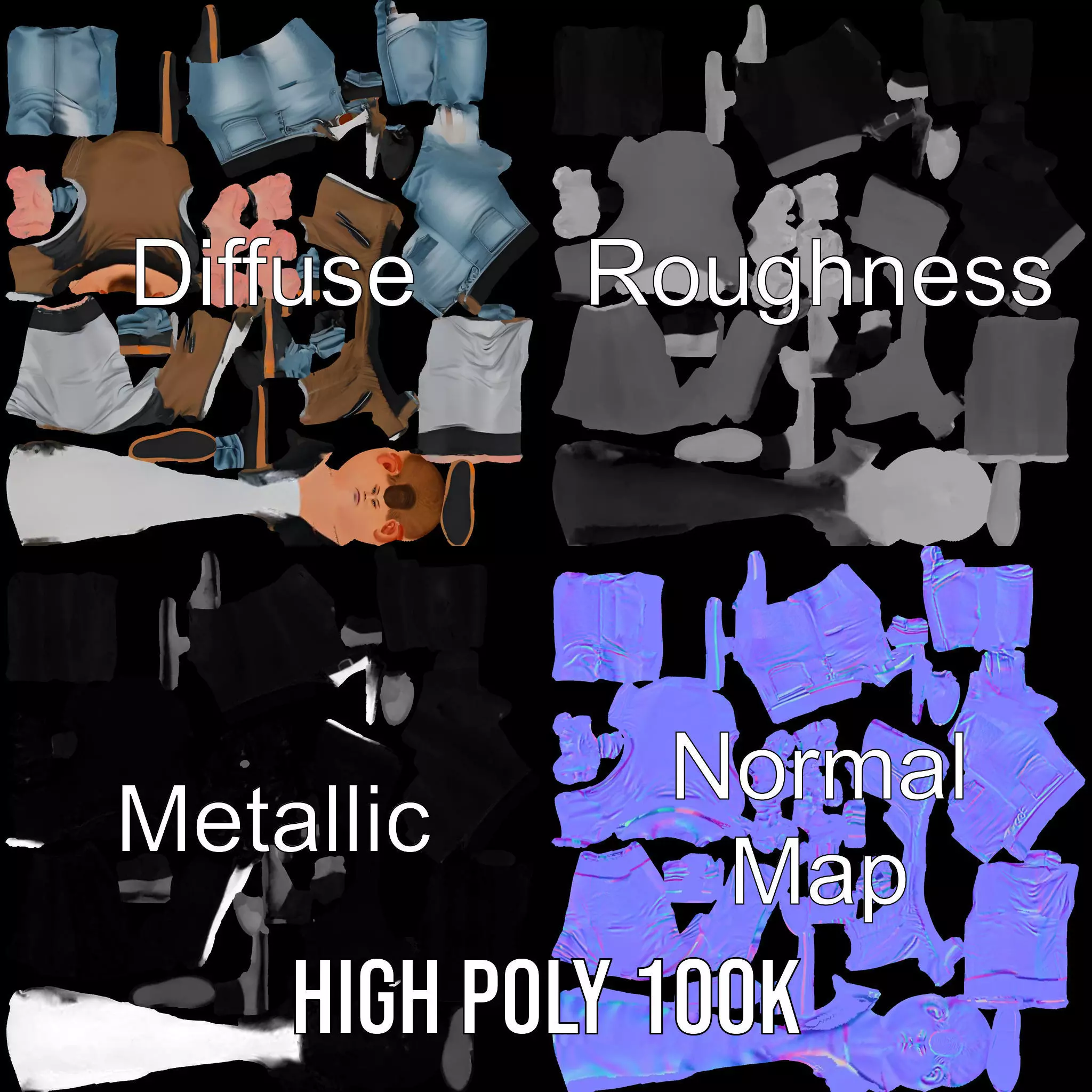 Casual Outfit Character Model Pack for Rendering Low-poly 3D model_4