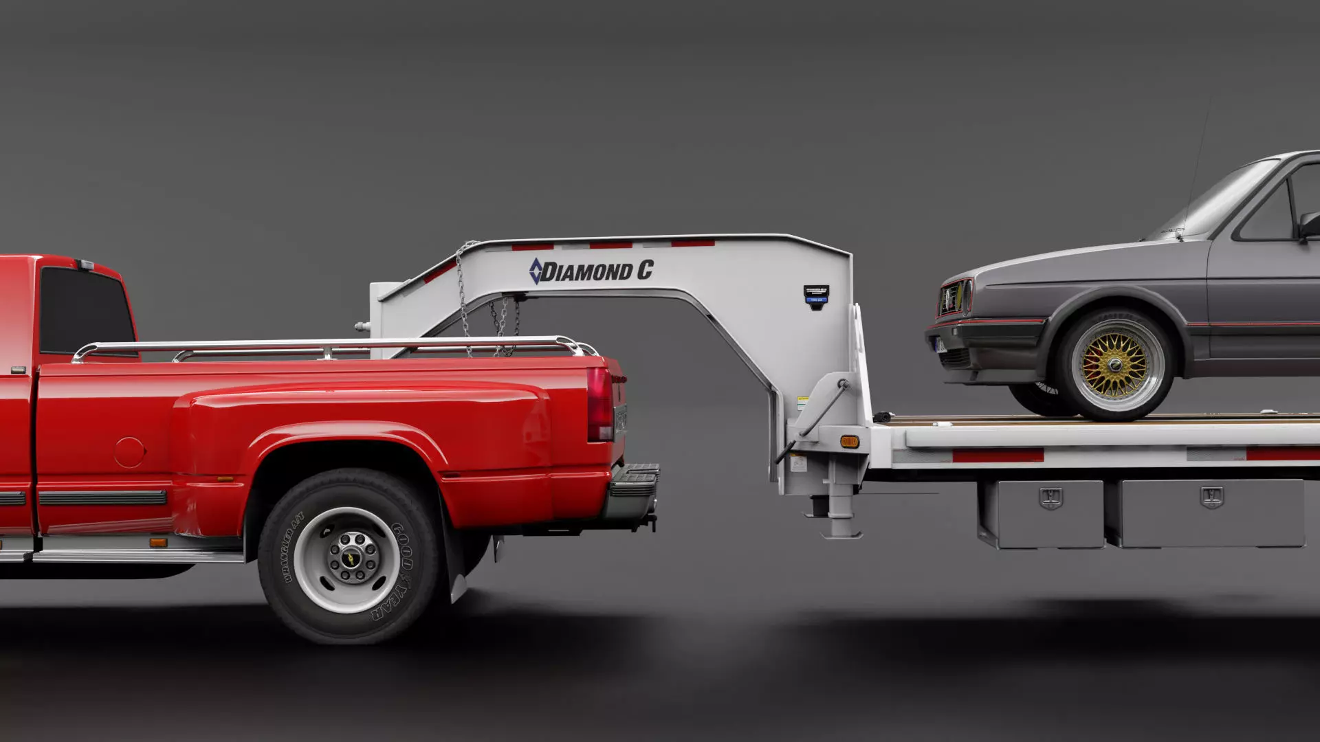 Gooseneck Flatbed Ramp Trailer - Diamond C  3D model_4