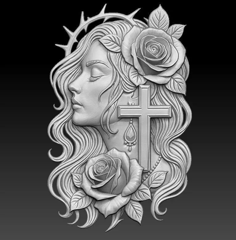 Girl with Cross Relief 3D print model