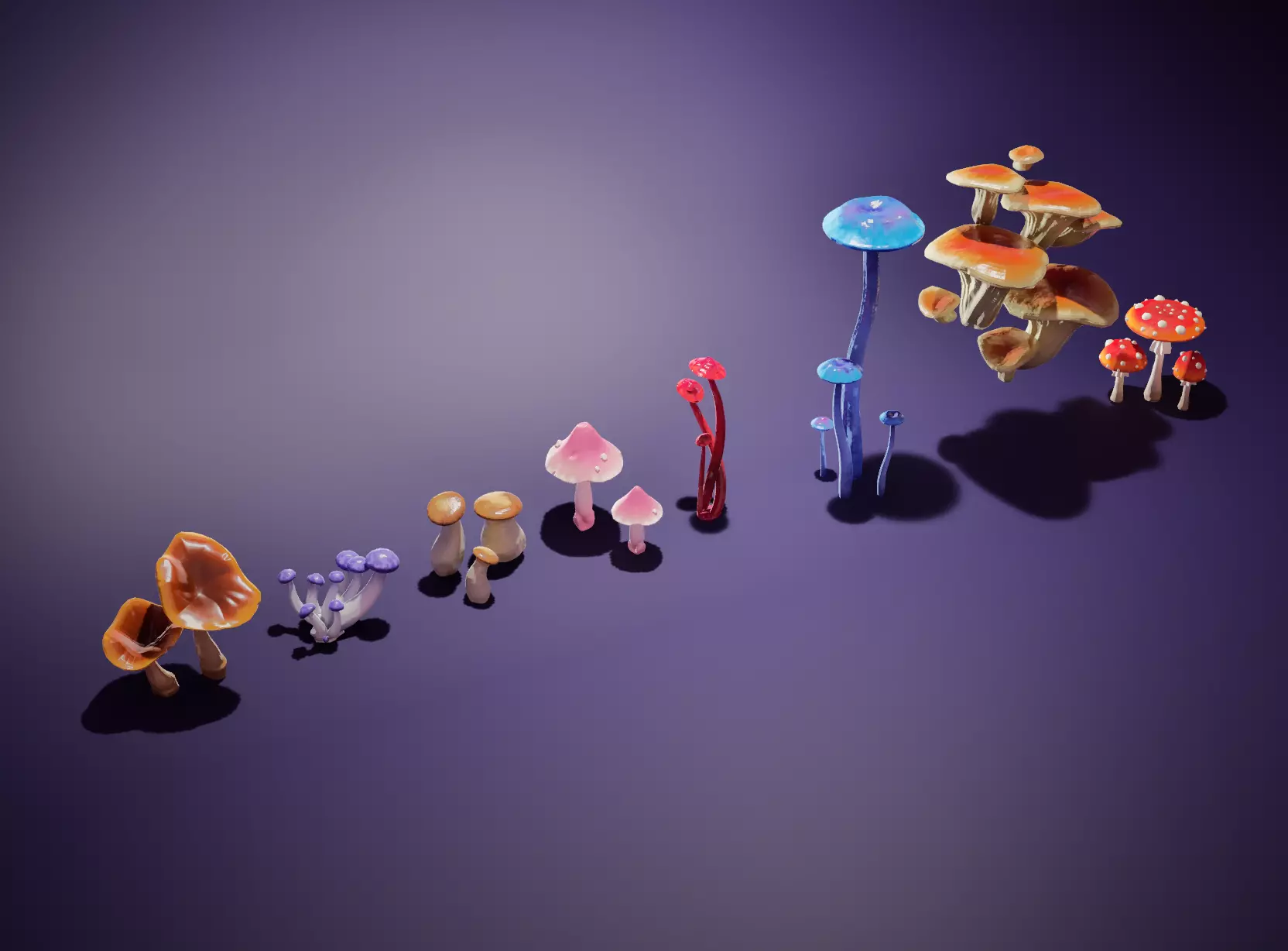 Game-Ready Stylized Fantasy Mushrooms Low-poly 3D model_1