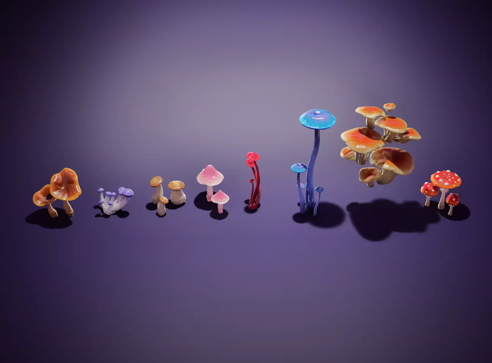 Game-Ready Stylized Fantasy Mushrooms Low-poly 3D model_2