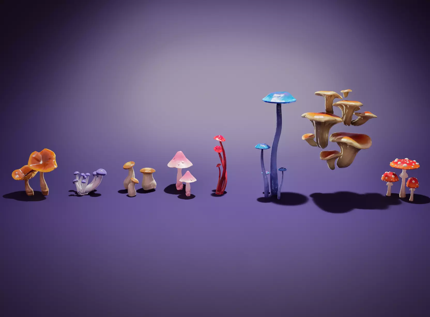 Game-Ready Stylized Fantasy Mushrooms Low-poly 3D model_0