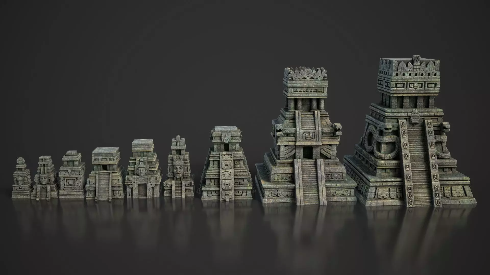 9 Ancient Mayan Temple Towers 3D Asset Pack 250814 Low-poly 3D model_1