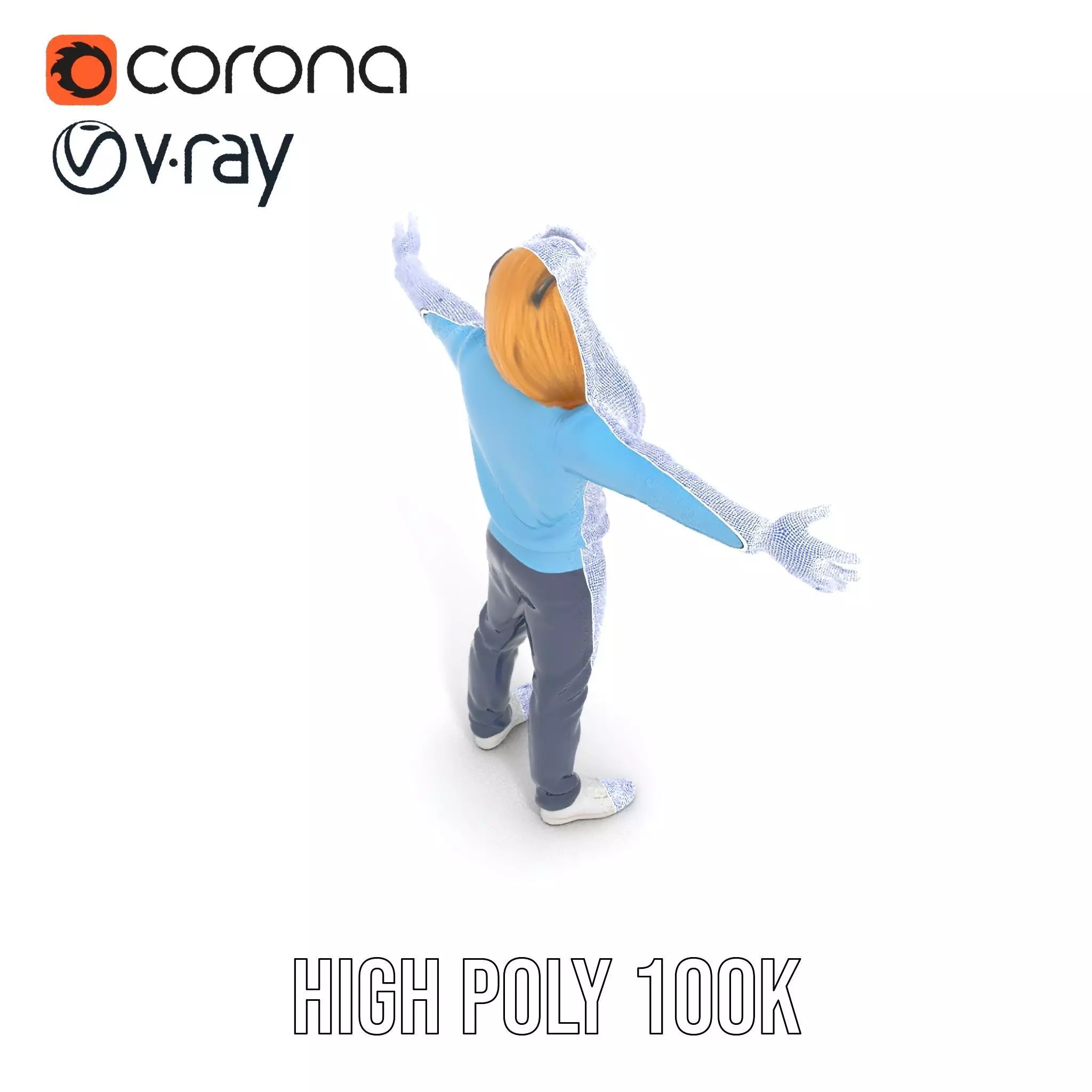 Casual Male Character Model Pack with Blue Sweater Low-poly 3D model_29