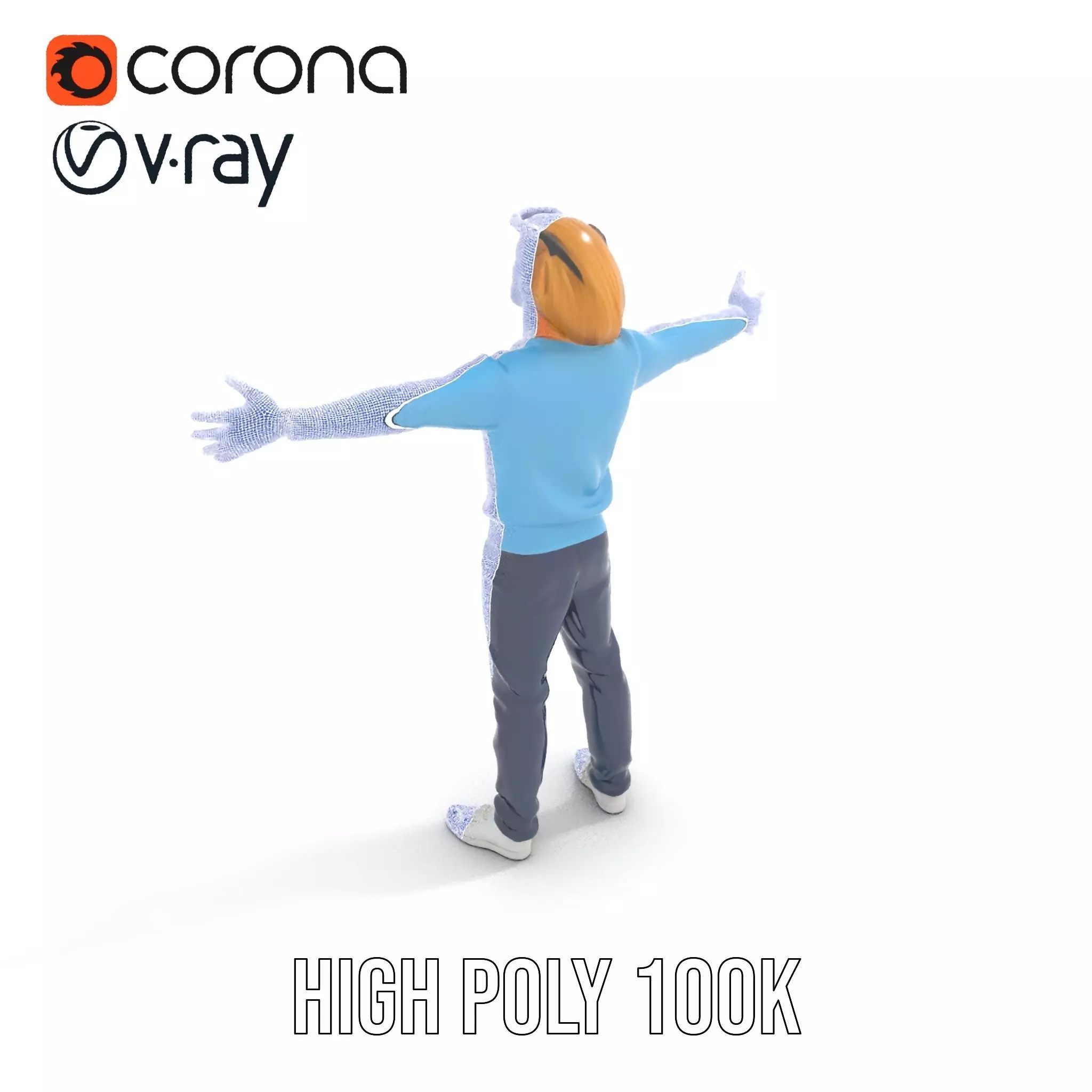 Casual Male Character Model Pack with Blue Sweater Low-poly 3D model_26