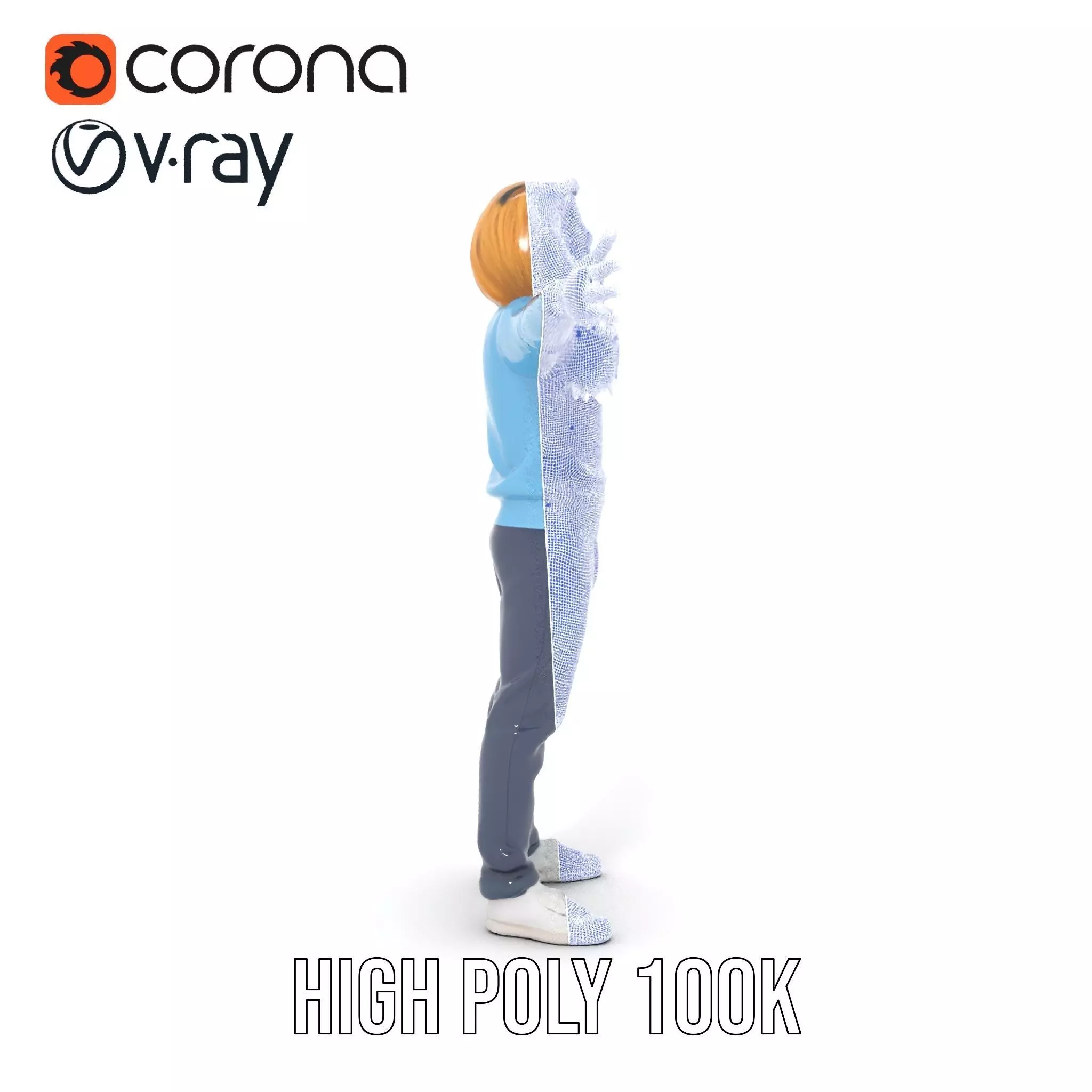 Casual Male Character Model Pack with Blue Sweater Low-poly 3D model_33