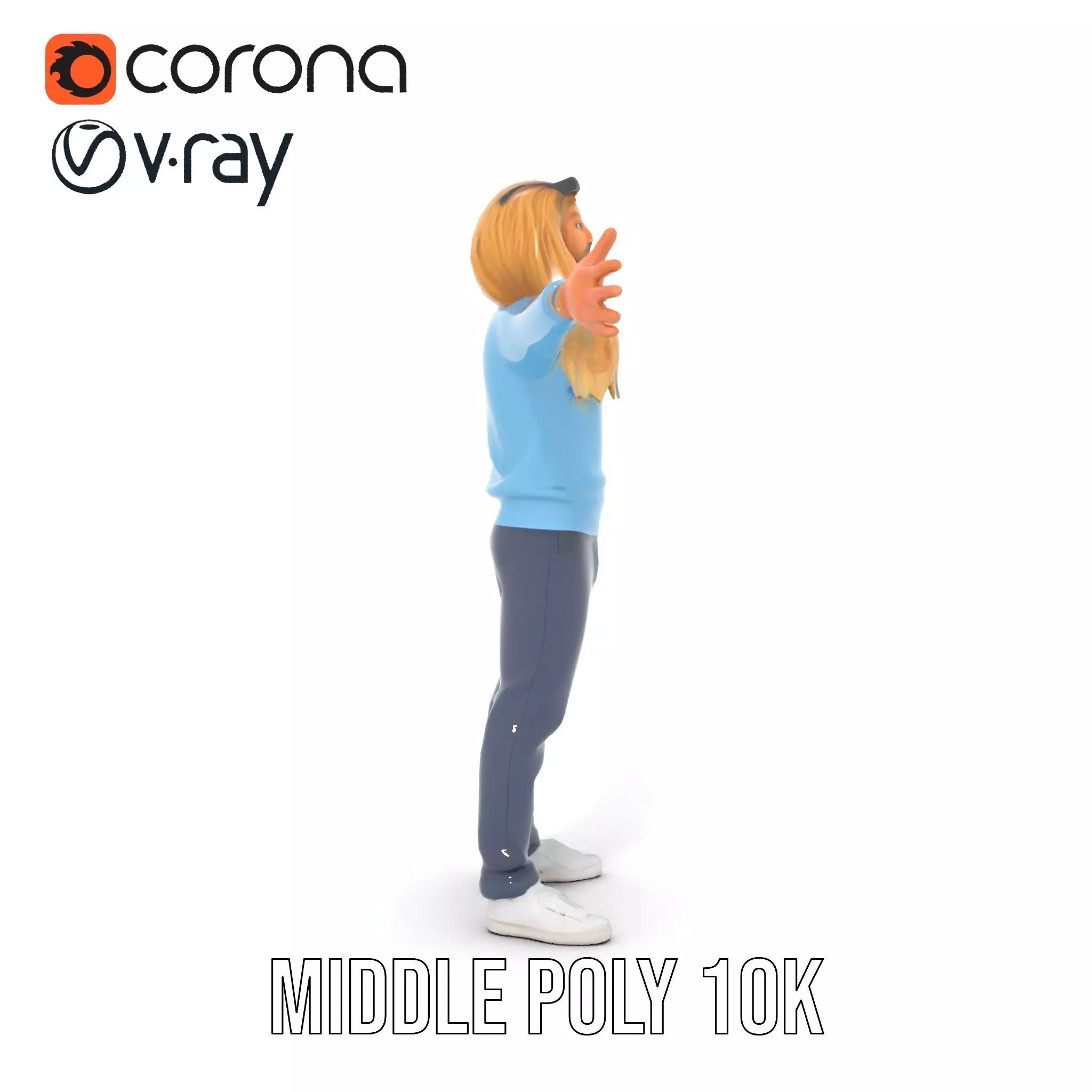 Casual Male Character Model Pack with Blue Sweater Low-poly 3D model_11