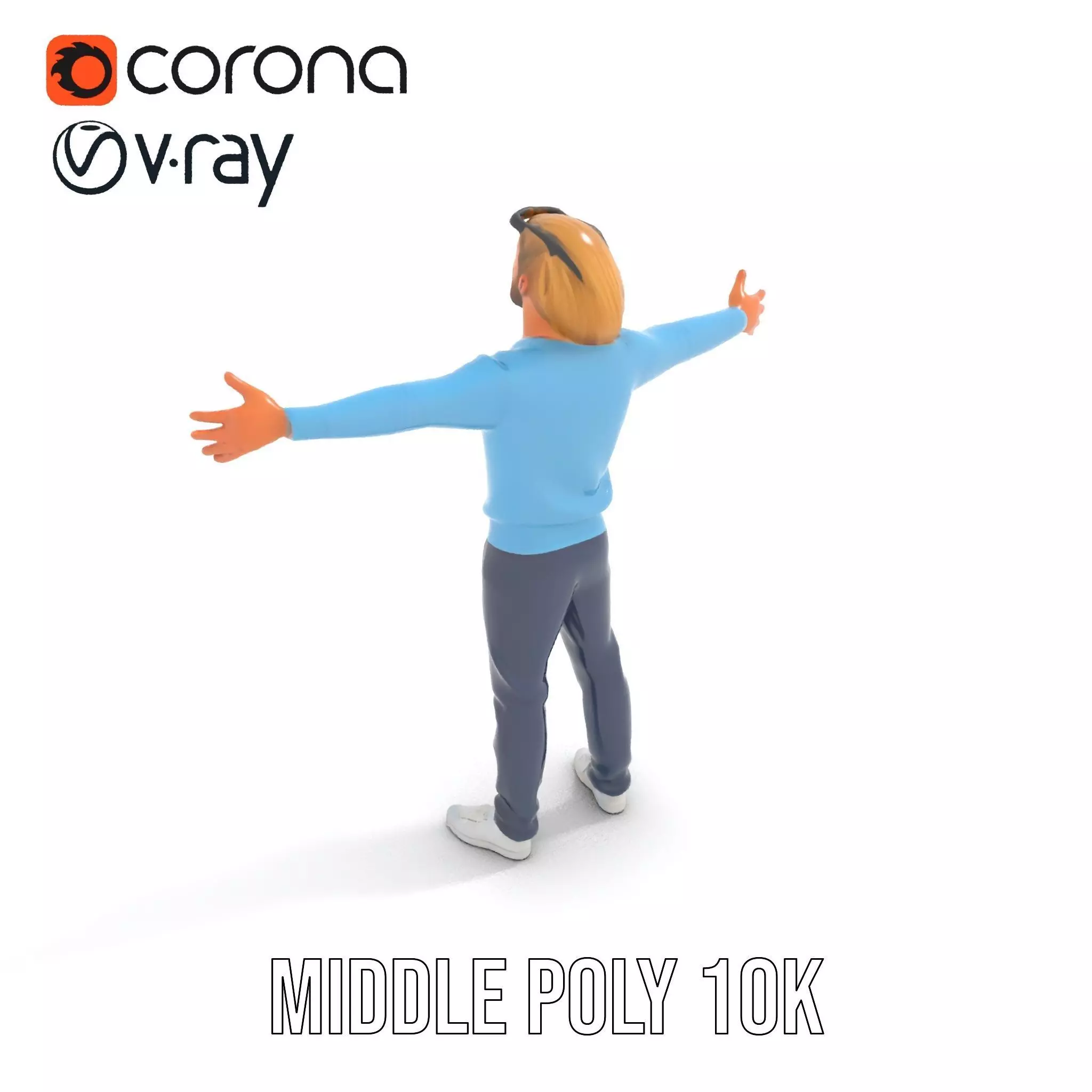 Casual Male Character Model Pack with Blue Sweater Low-poly 3D model_19