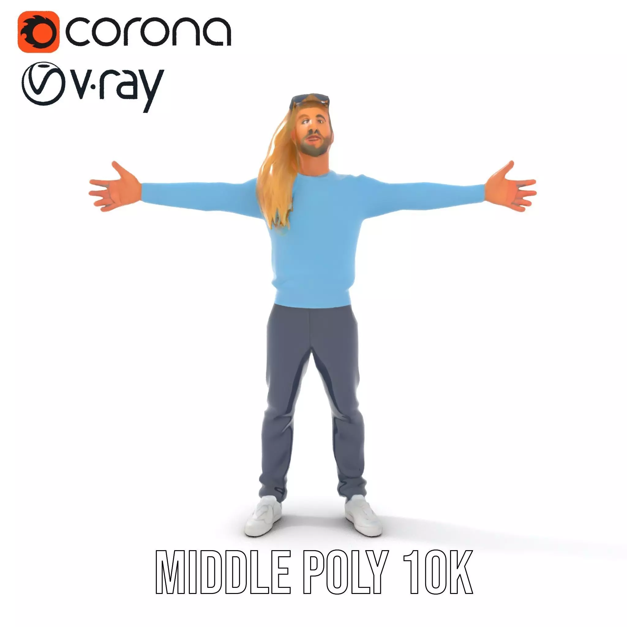 Casual Male Character Model Pack with Blue Sweater Low-poly 3D model_27