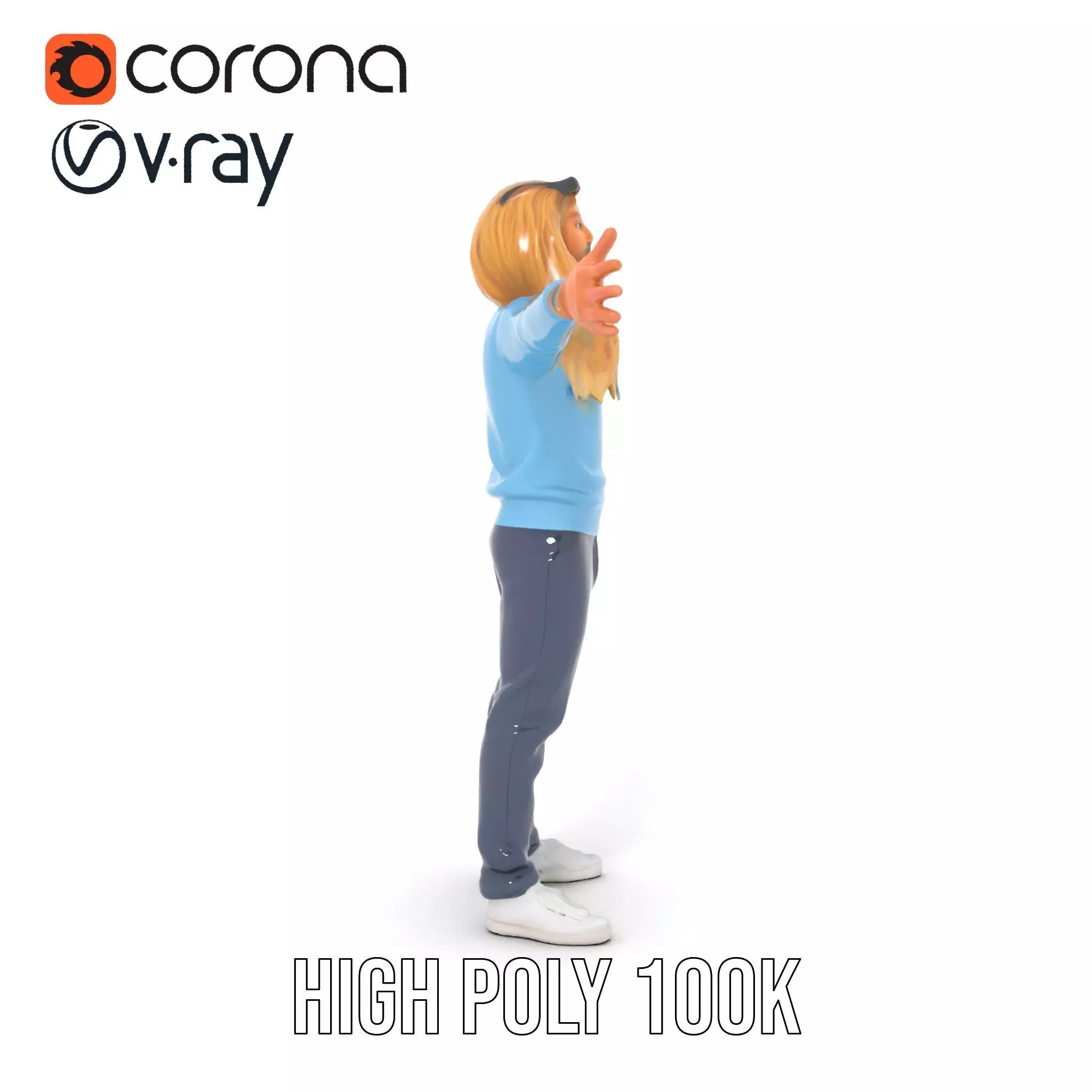 Casual Male Character Model Pack with Blue Sweater Low-poly 3D model_21