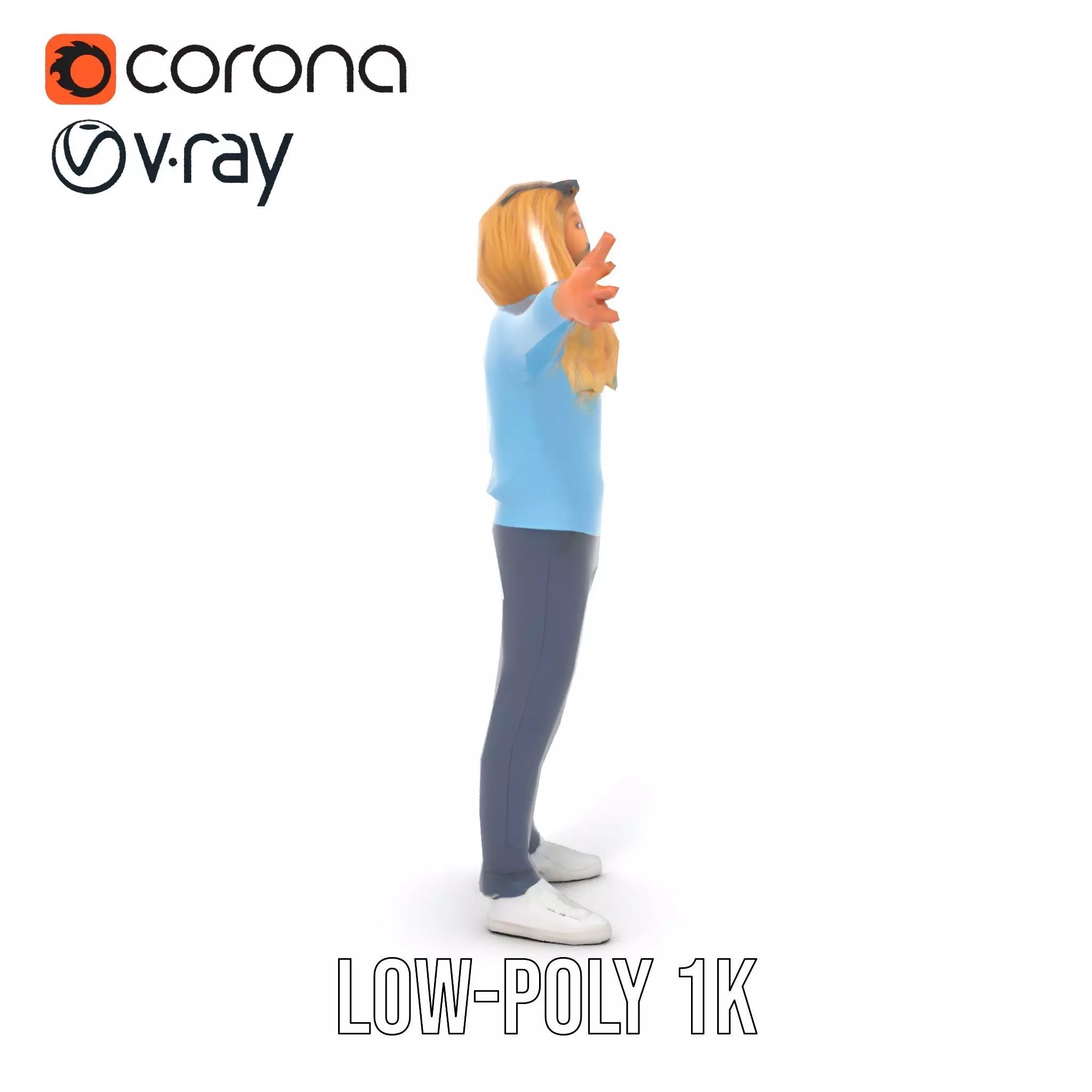 Casual Male Character Model Pack with Blue Sweater Low-poly 3D model_9