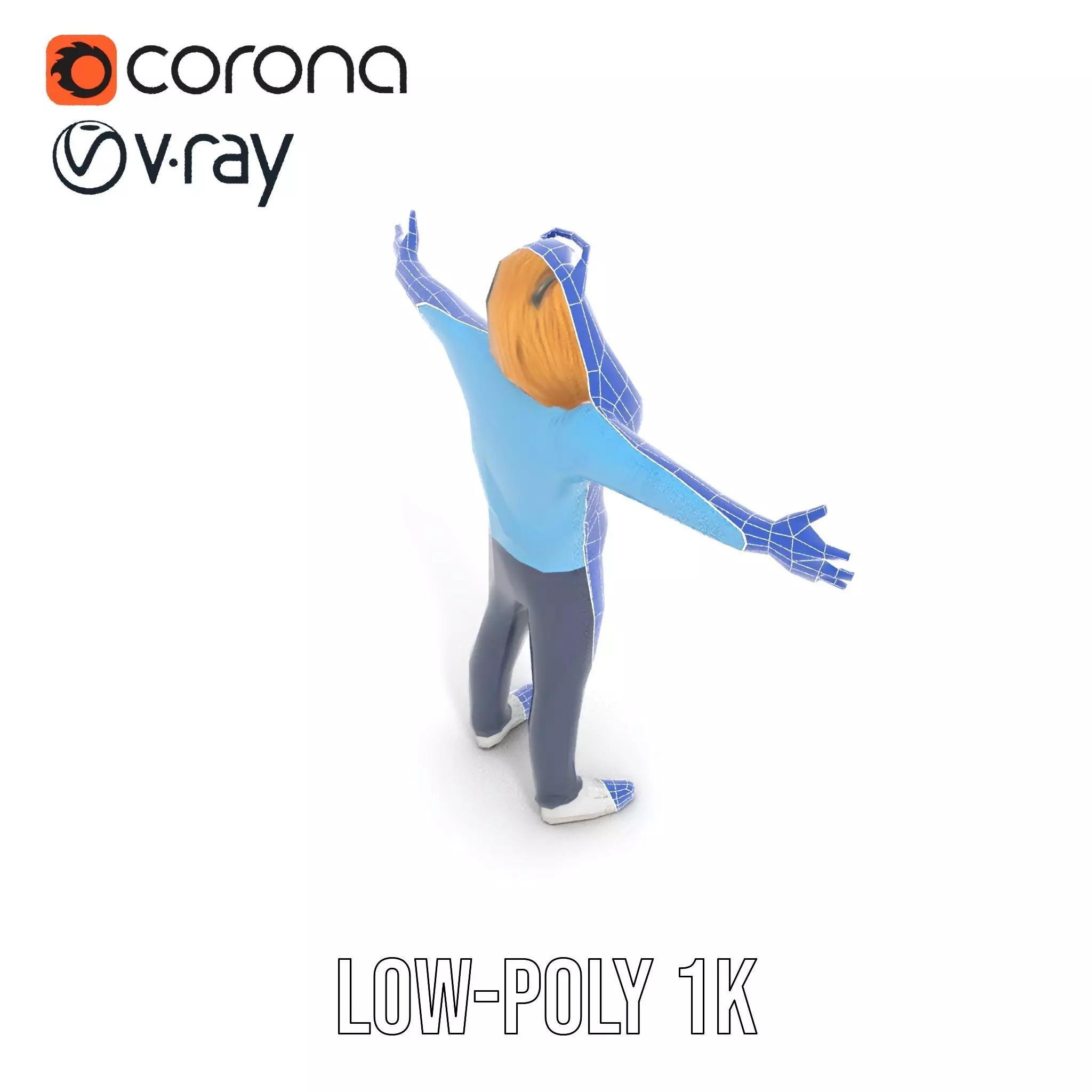 Casual Male Character Model Pack with Blue Sweater Low-poly 3D model_15