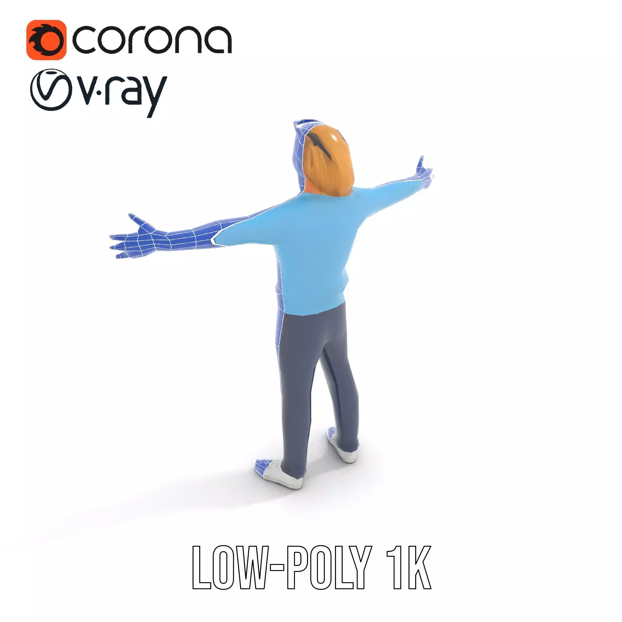 Casual Male Character Model Pack with Blue Sweater Low-poly 3D model_12