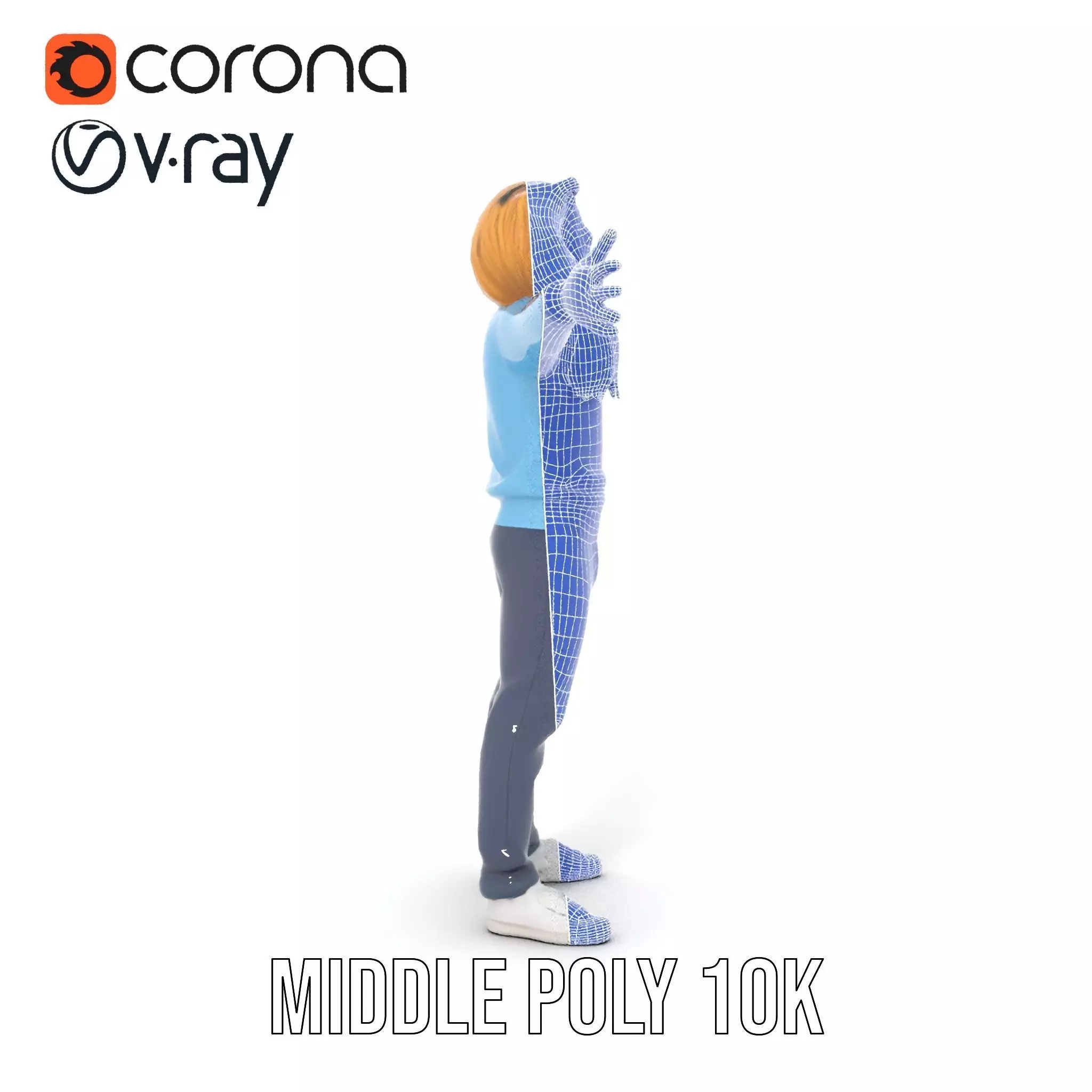 Casual Male Character Model Pack with Blue Sweater Low-poly 3D model_30