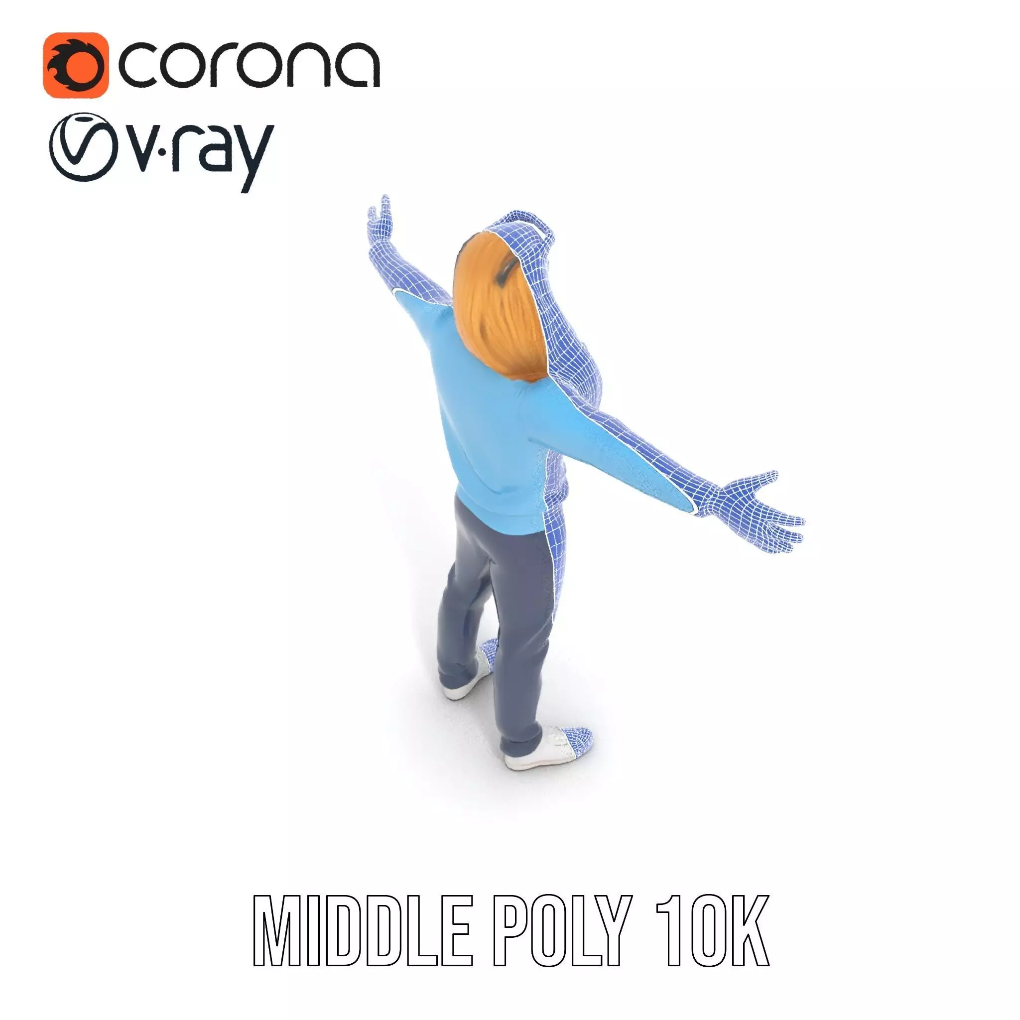 Casual Male Character Model Pack with Blue Sweater Low-poly 3D model_16