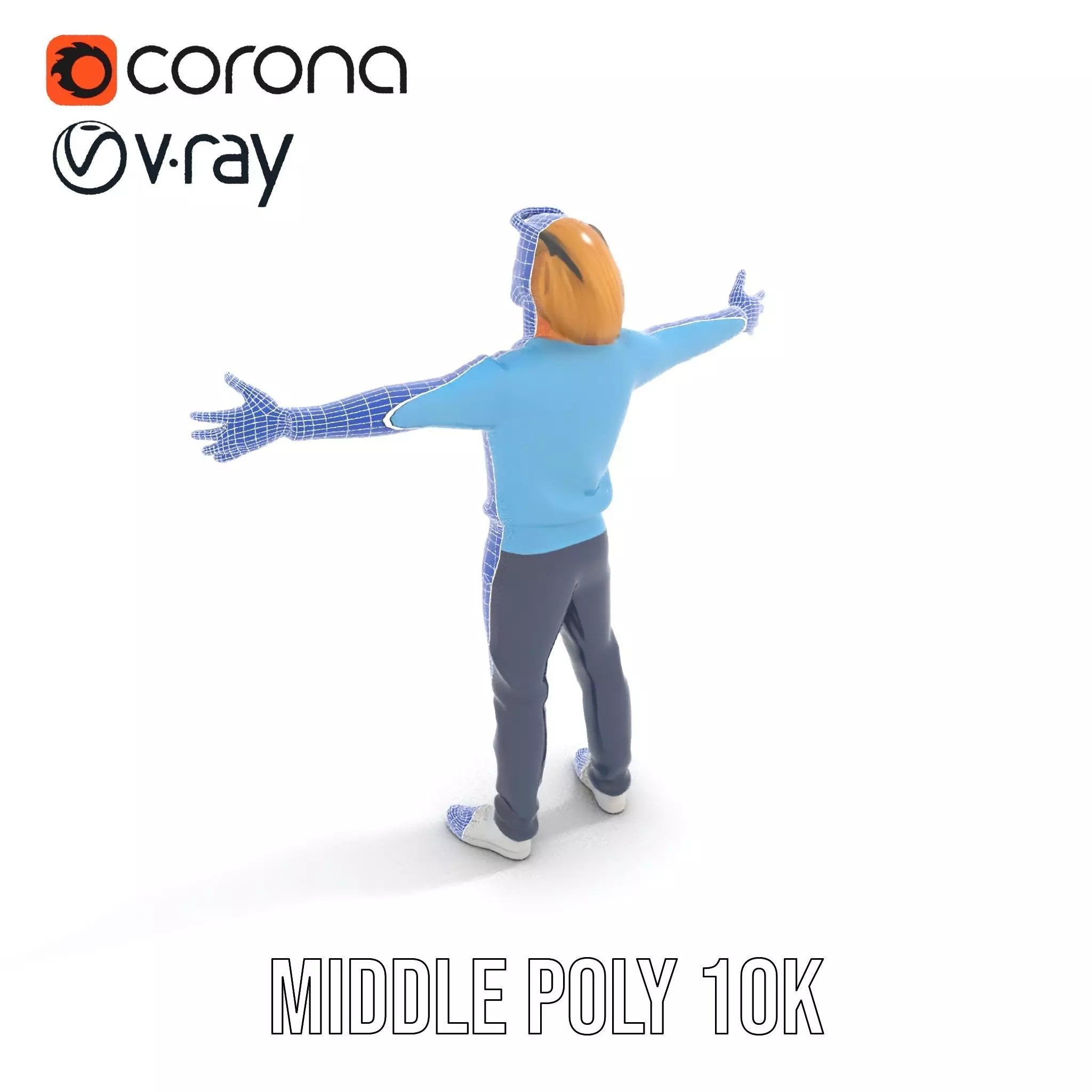 Casual Male Character Model Pack with Blue Sweater Low-poly 3D model_6