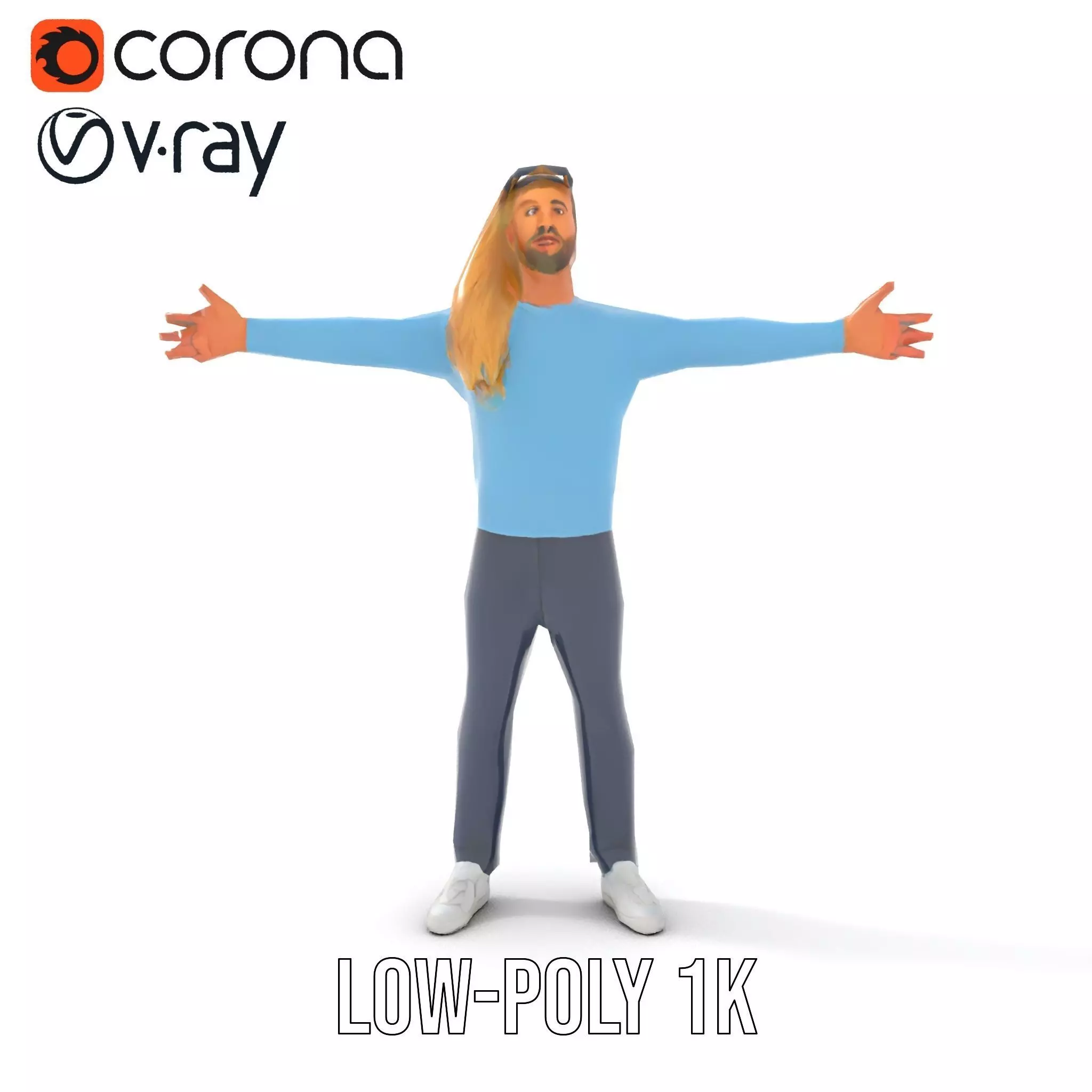 Casual Male Character Model Pack with Blue Sweater Low-poly 3D model_17