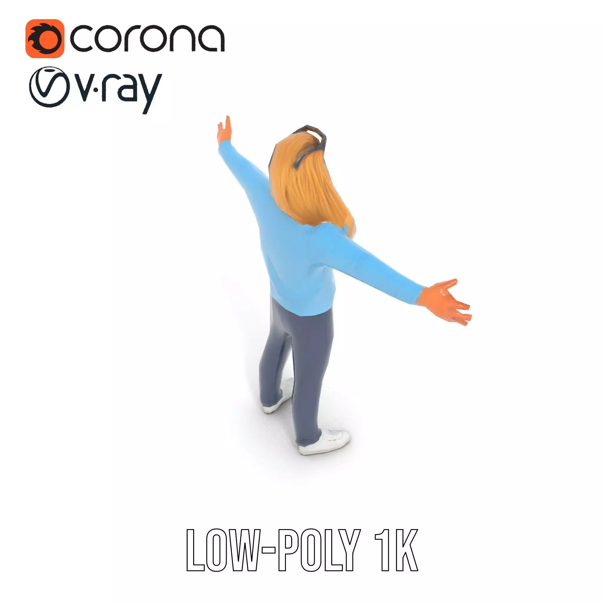 Casual Male Character Model Pack with Blue Sweater Low-poly 3D model_23