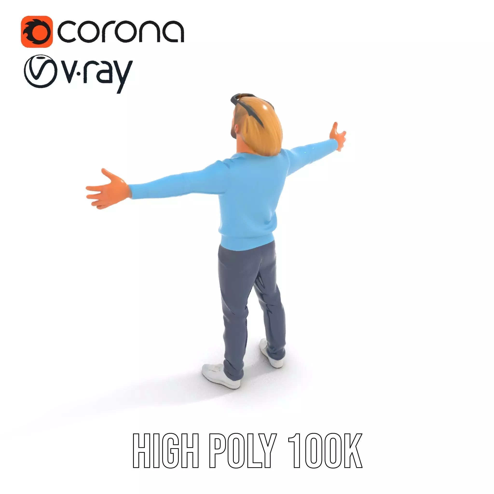 Casual Male Character Model Pack with Blue Sweater Low-poly 3D model_10