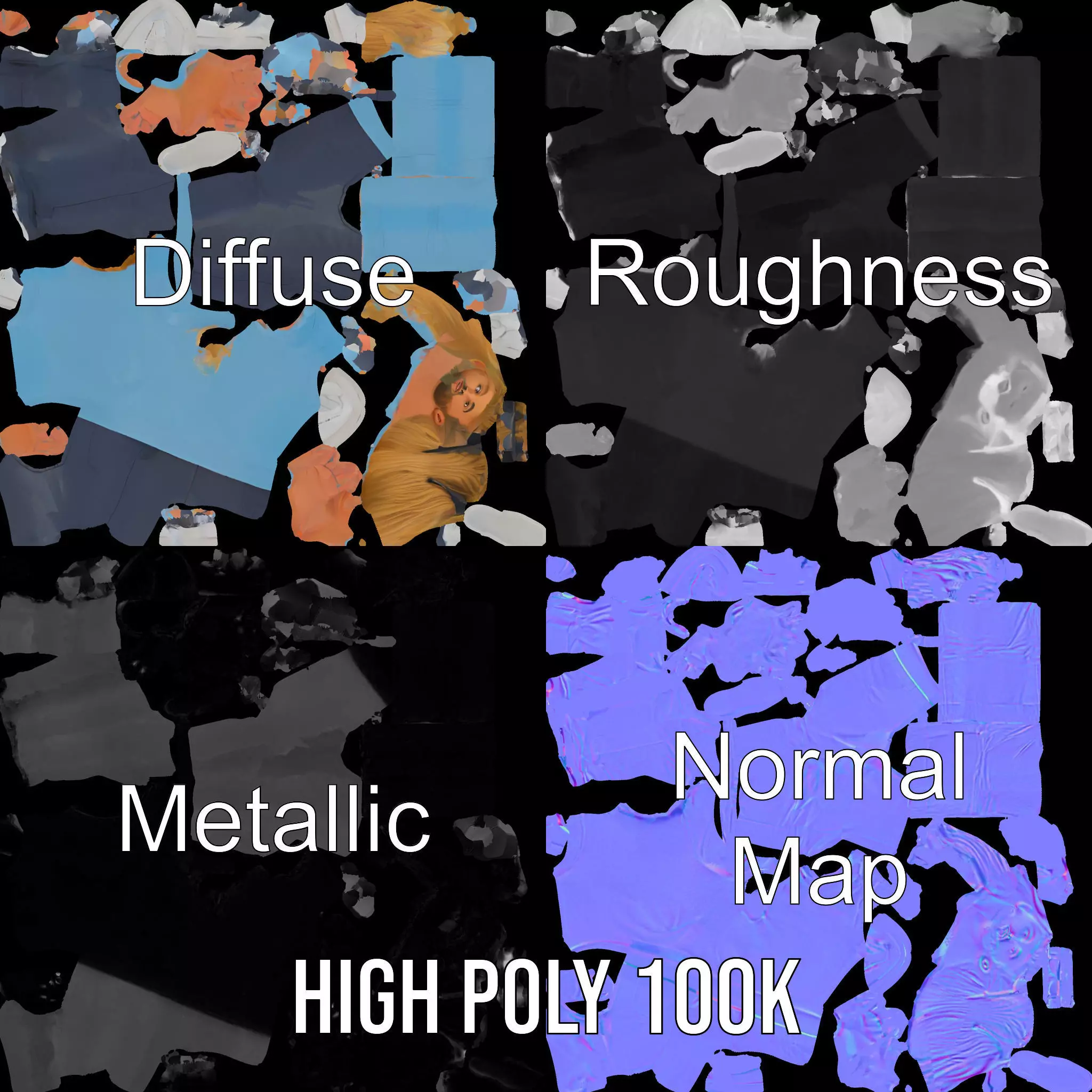 Casual Male Character Model Pack with Blue Sweater Low-poly 3D model_4