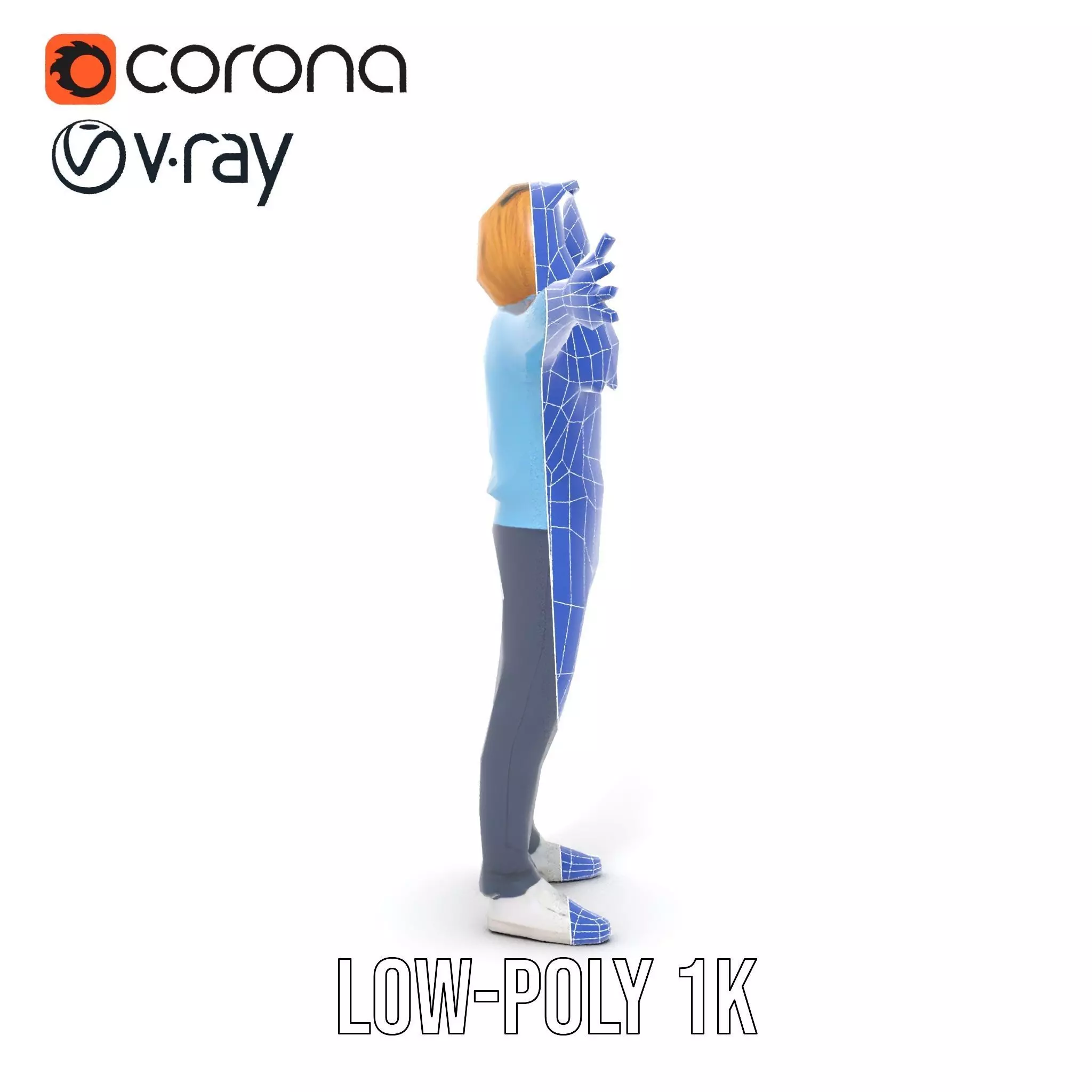 Casual Male Character Model Pack with Blue Sweater Low-poly 3D model_31